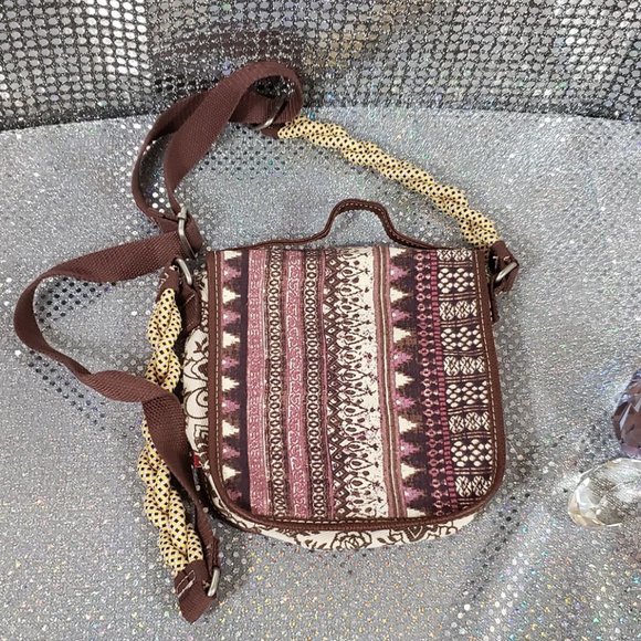 Brown and Cranberry BOHO Purse w/ Rope Strap - Picture 3 of 4